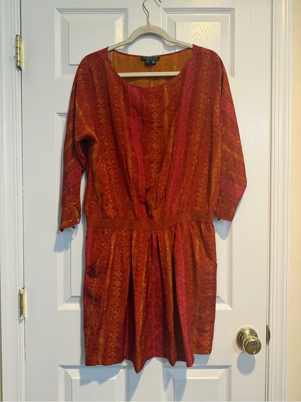 Peruvian Connection Red and Gold Printed Dress